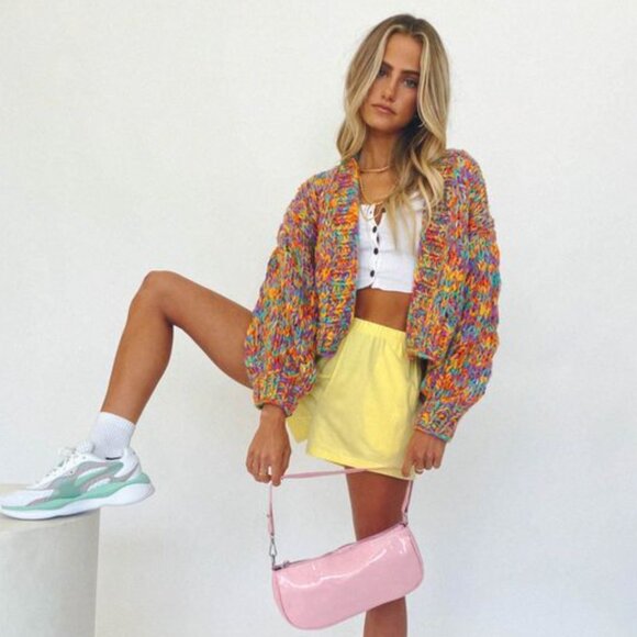 VRG GRL An Obsession Knit Cardigan in Rainbow - Picture 5 of 7